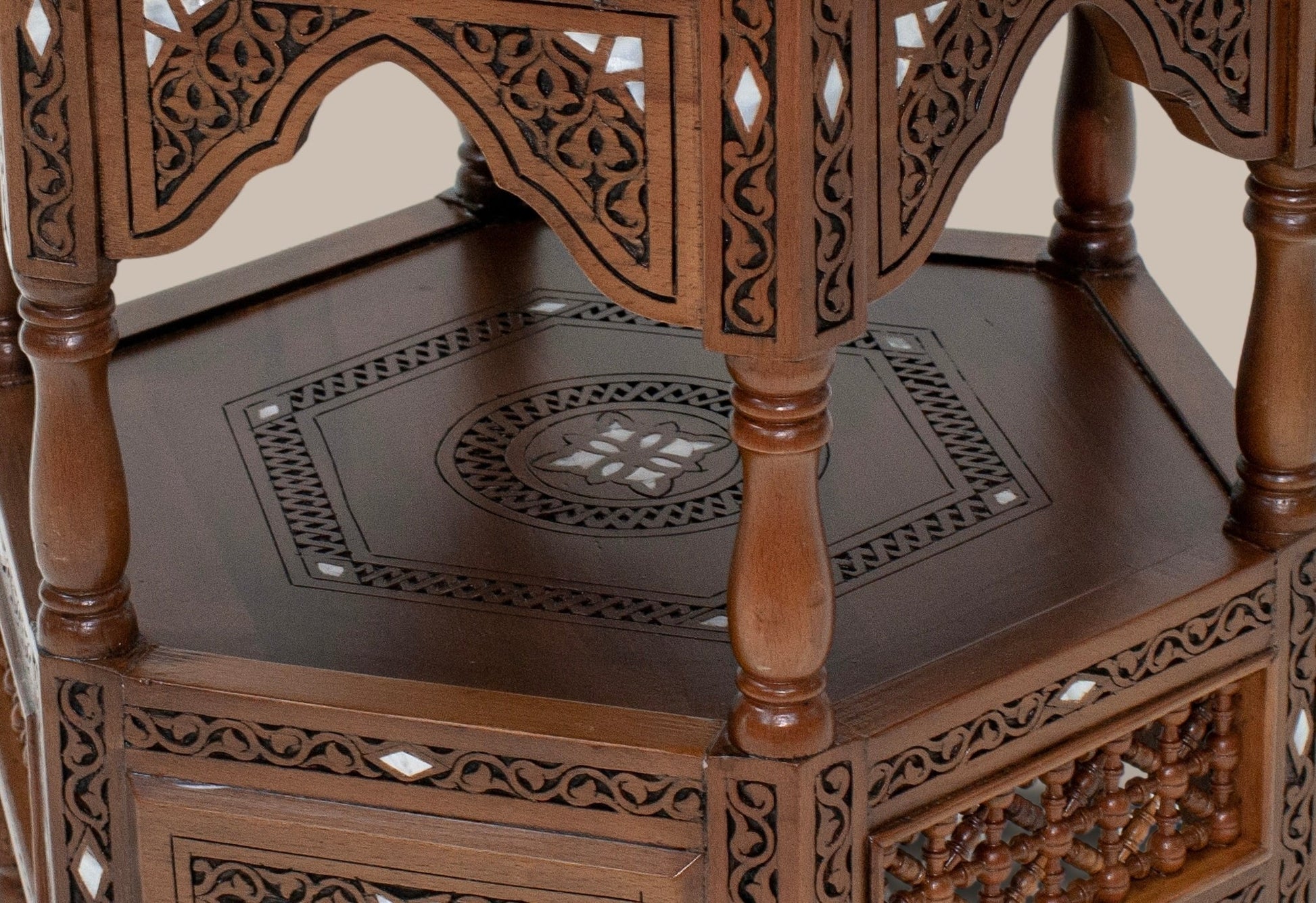 Carved Accent Table Mother Pearl