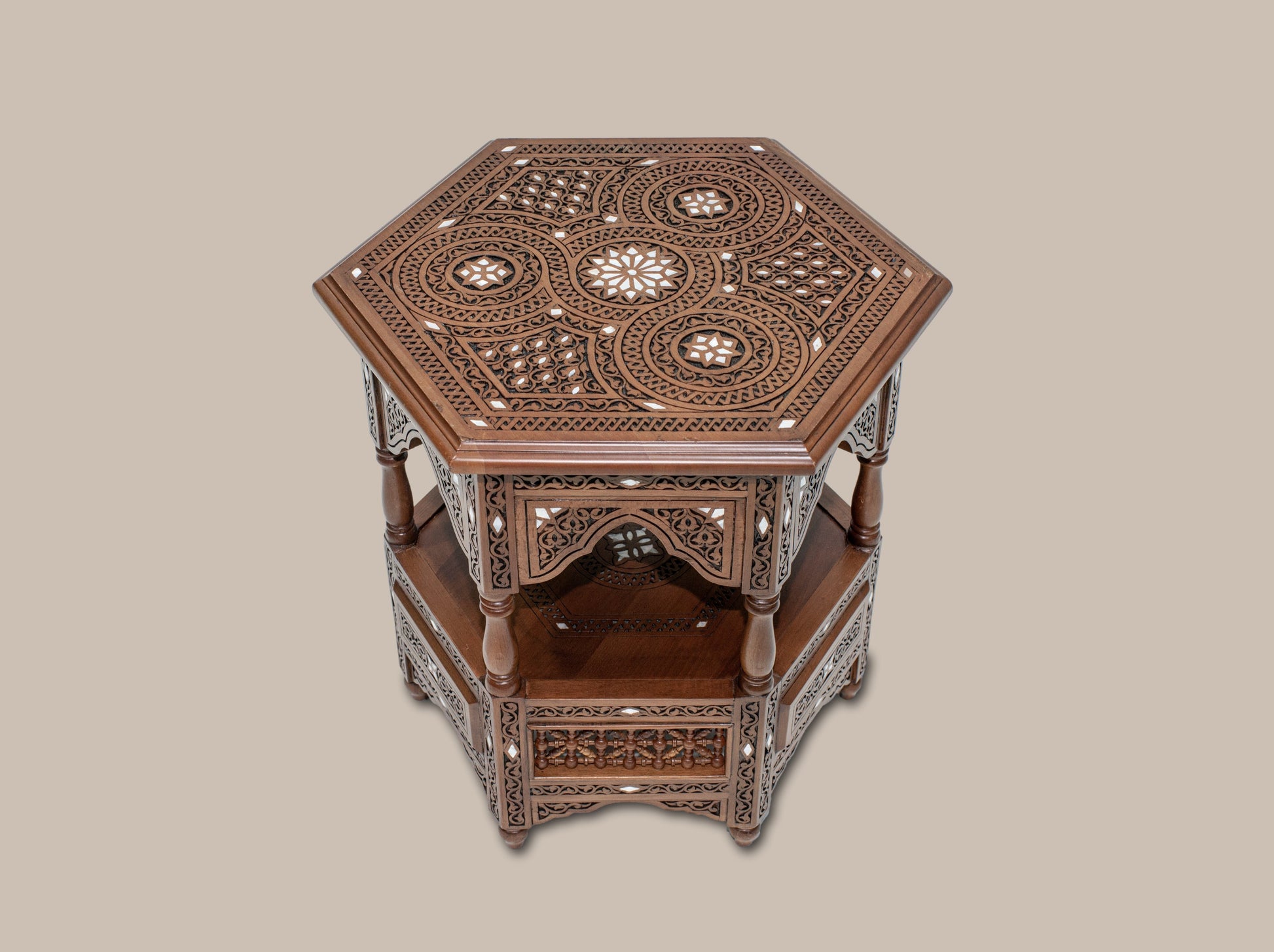 Carved Accent Table Mother Pearl