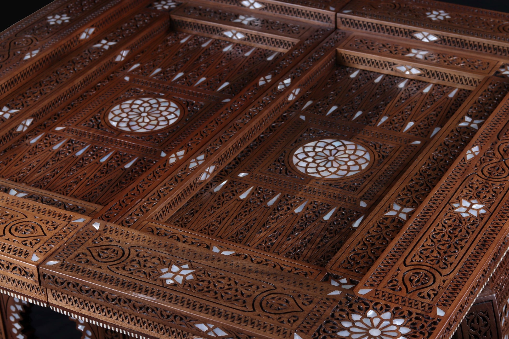 Game Table - Cards, Chess, & Backgammon - Hand Carved and inlayed in mother of pearl