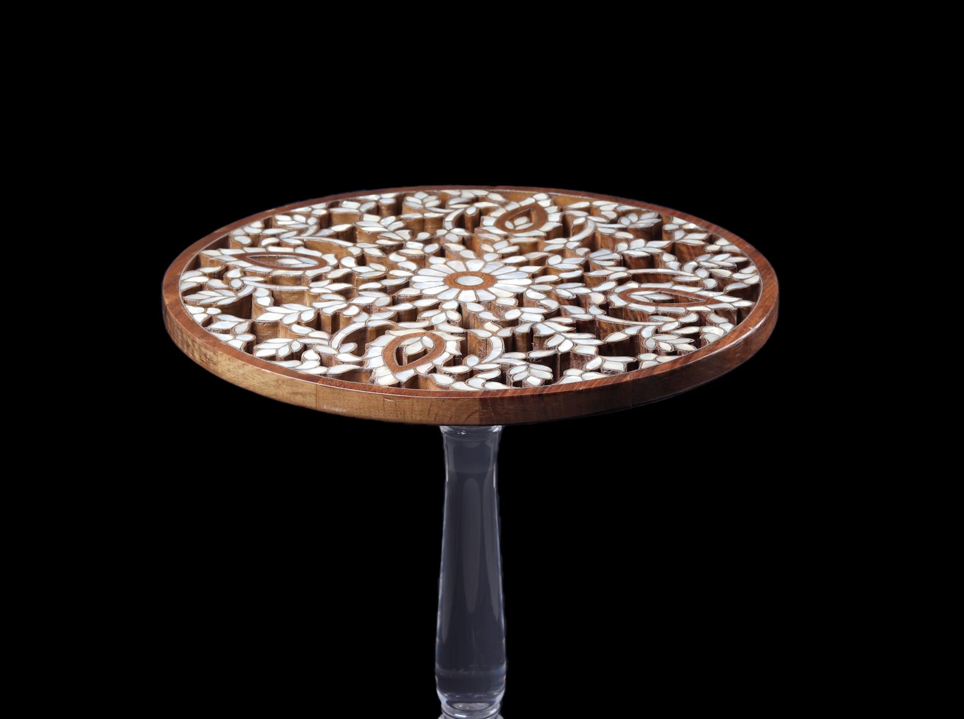 Hand Carved Side Table - Inlayed with mother of pearl