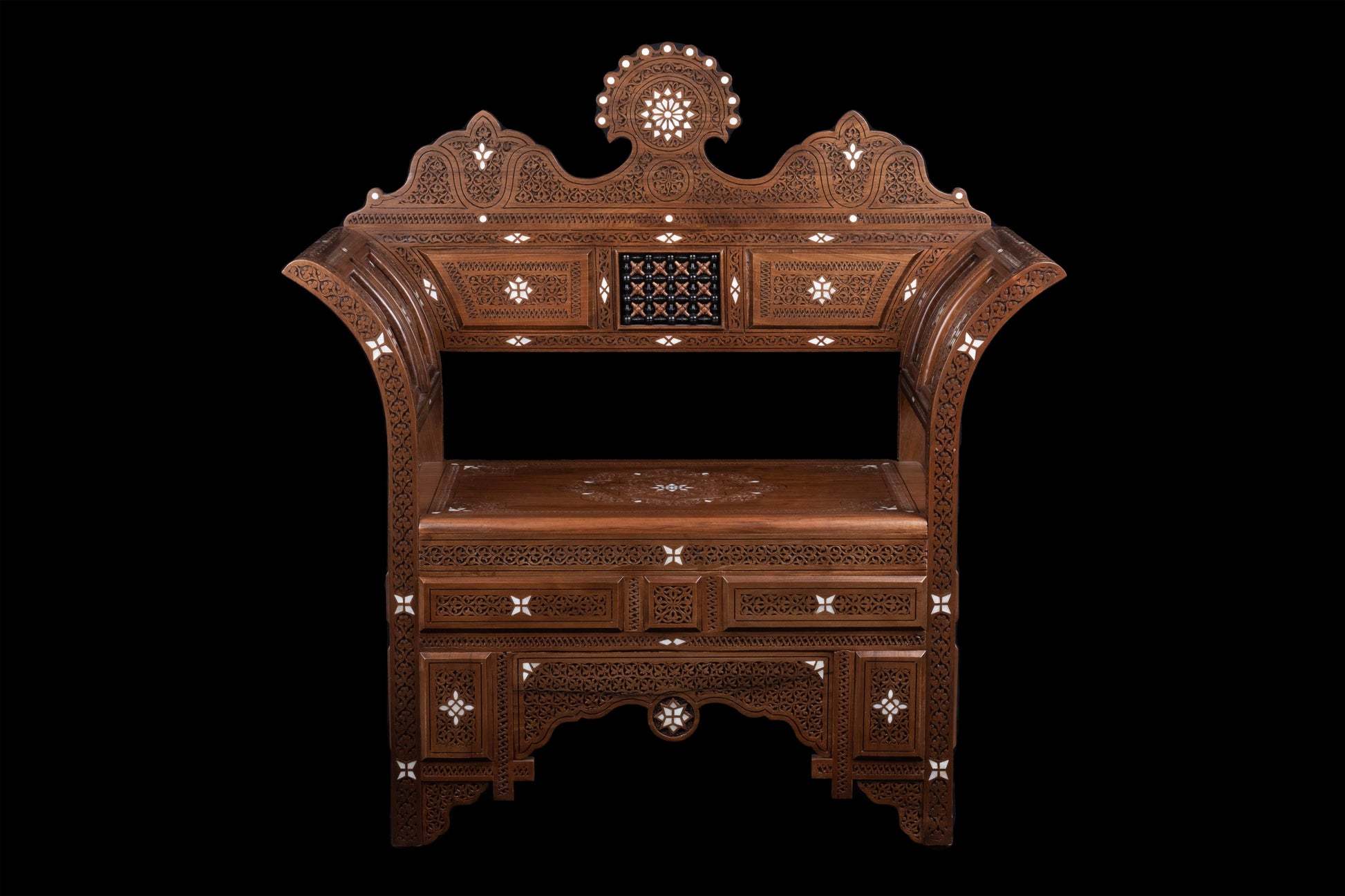 Hand Engraved Wooden chair, Inlayed with mother of pearl.