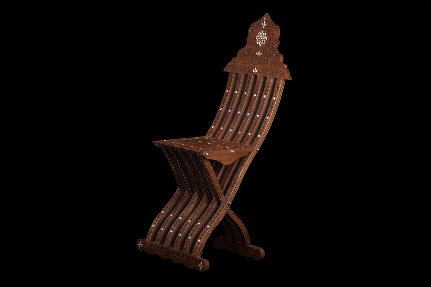 Hand Engraved Wooden Chair Set, Inlayed with mother of pearl