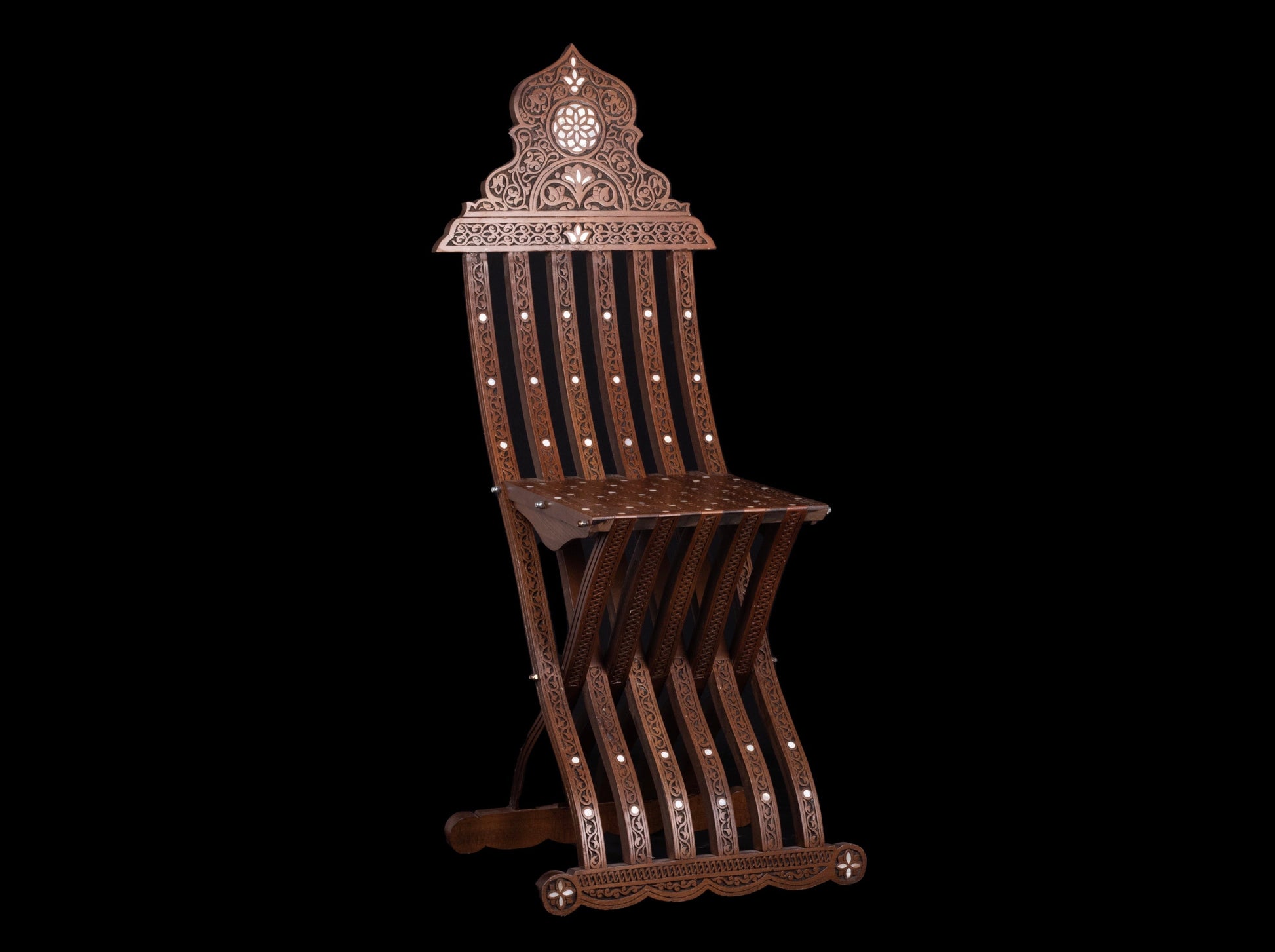 Hand Engraved Wooden Chair Set, Inlayed with mother of pearl