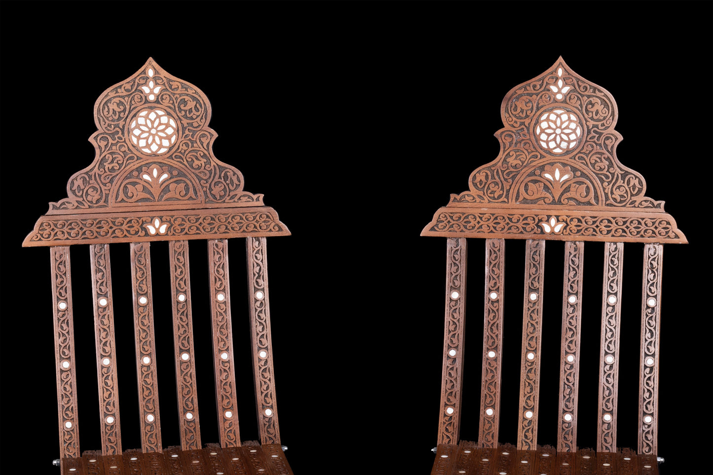 Hand Engraved Wooden Chair Set, Inlayed with mother of pearl
