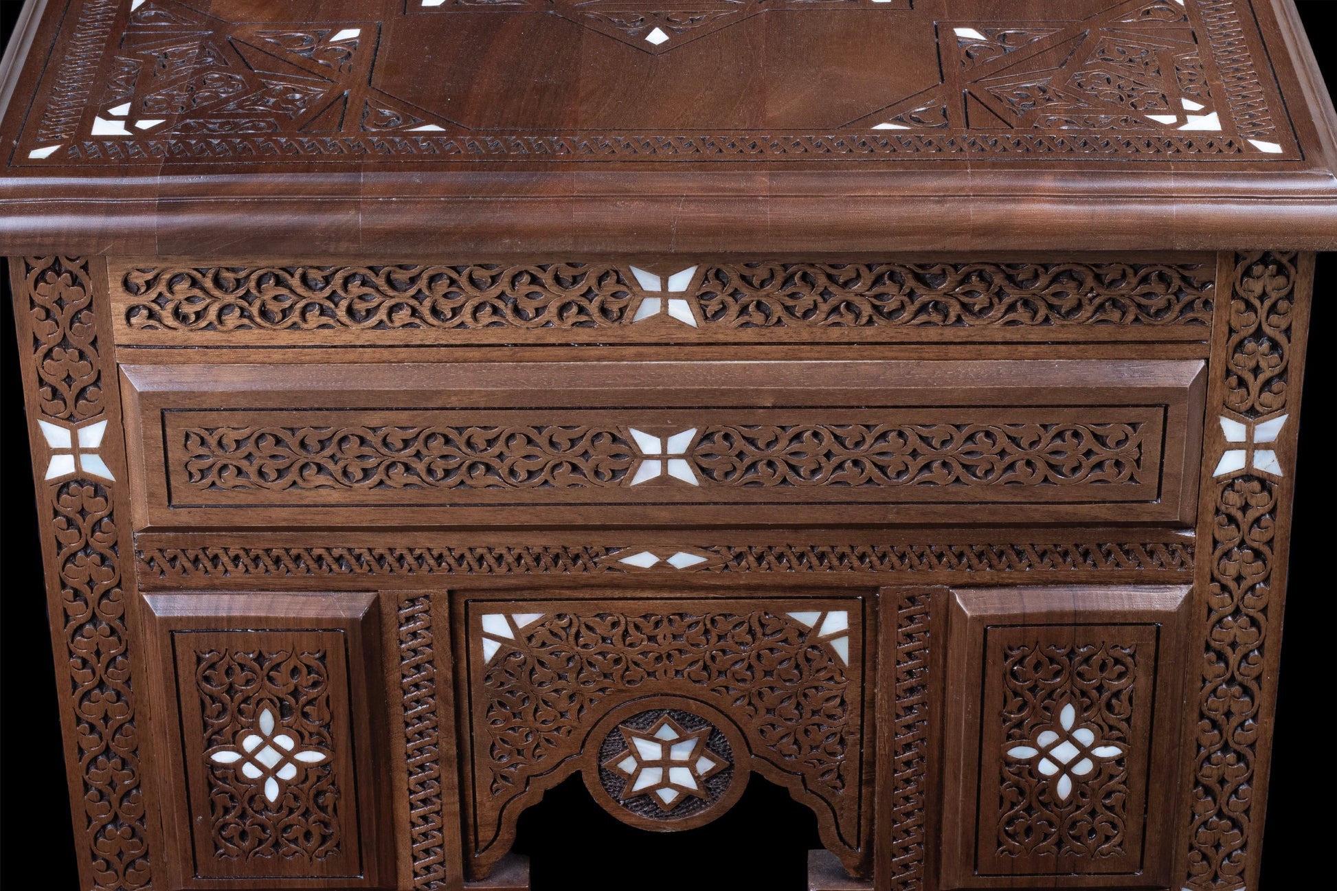 Hand Engraved Wooden Table, inlayed with mother of pearl