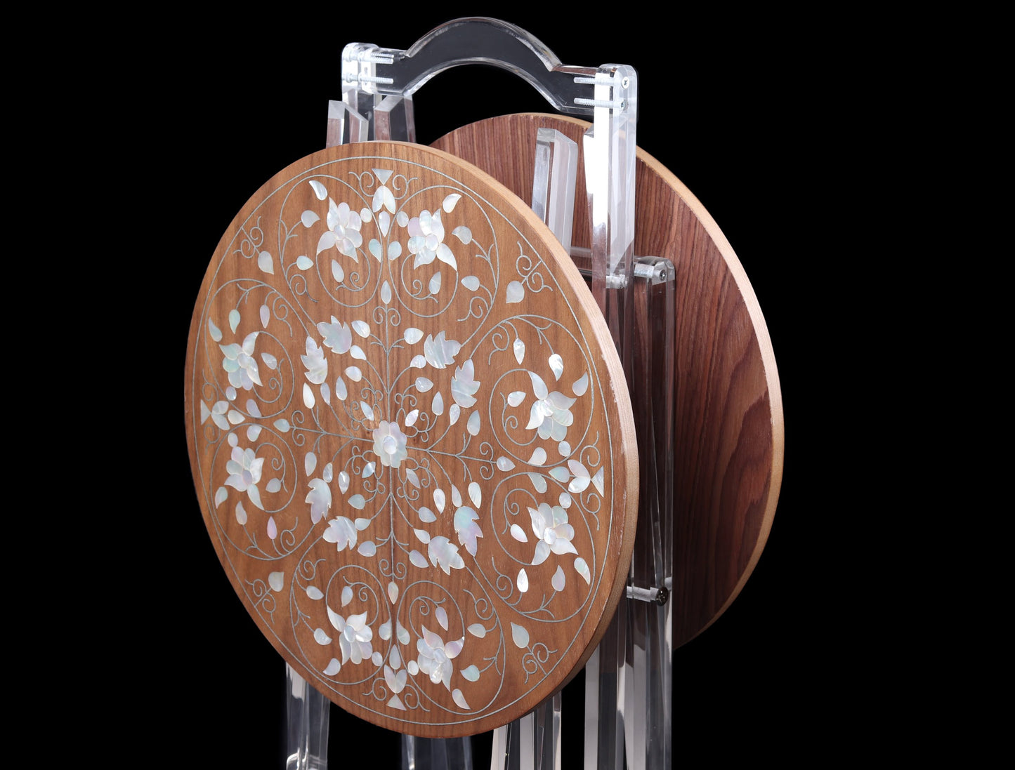 Mother of Pearl and Silver Embedded Serving Tables - Set of 2