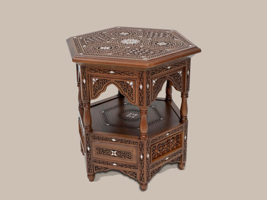 Carved Accent Table Mother Pearl