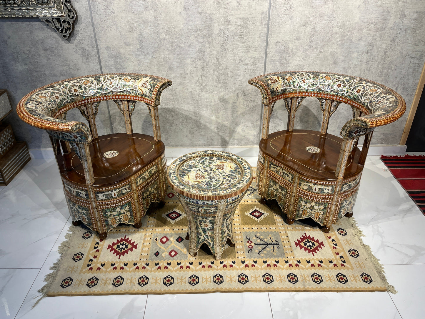 Emperor Chair & Table Set - Mother of Pearl