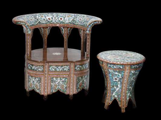 Single Emperor Chair & Table Set - Mother of Pearl