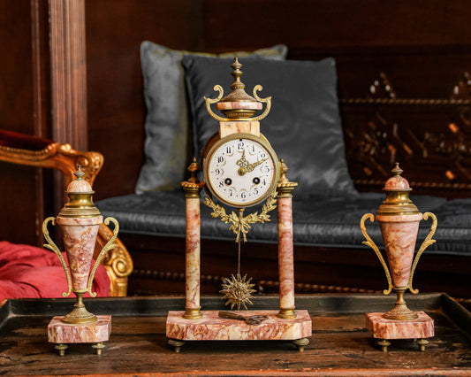 Antique French Clock with matching Vases