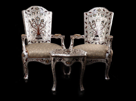 Chairs & Table Set - Covered in Mother of Pearl