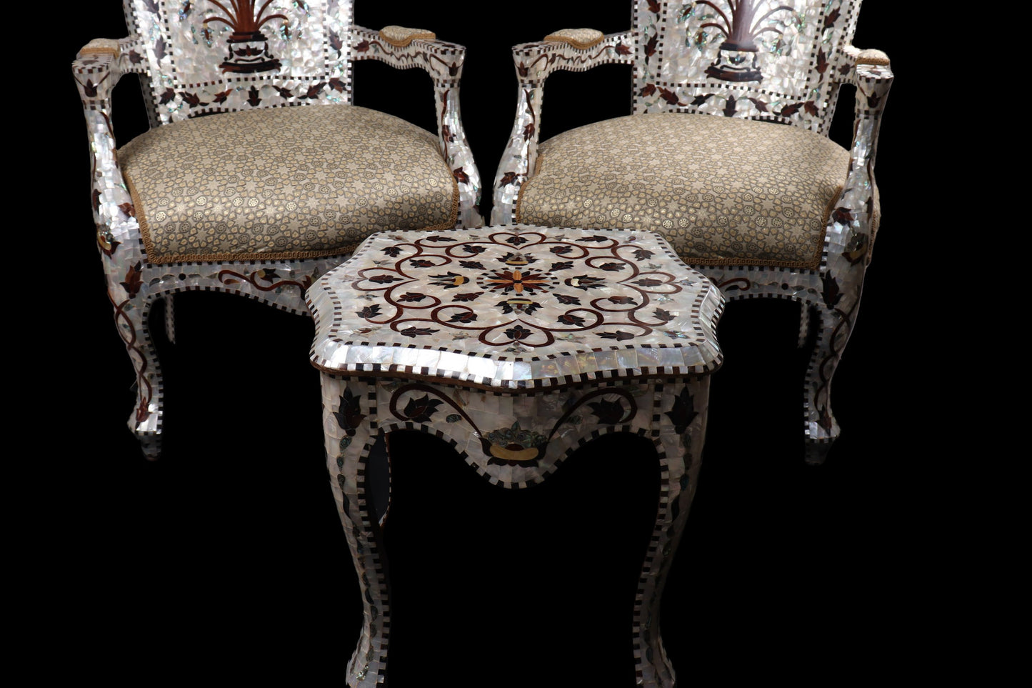 Chairs & Table Set - Covered in Mother of Pearl