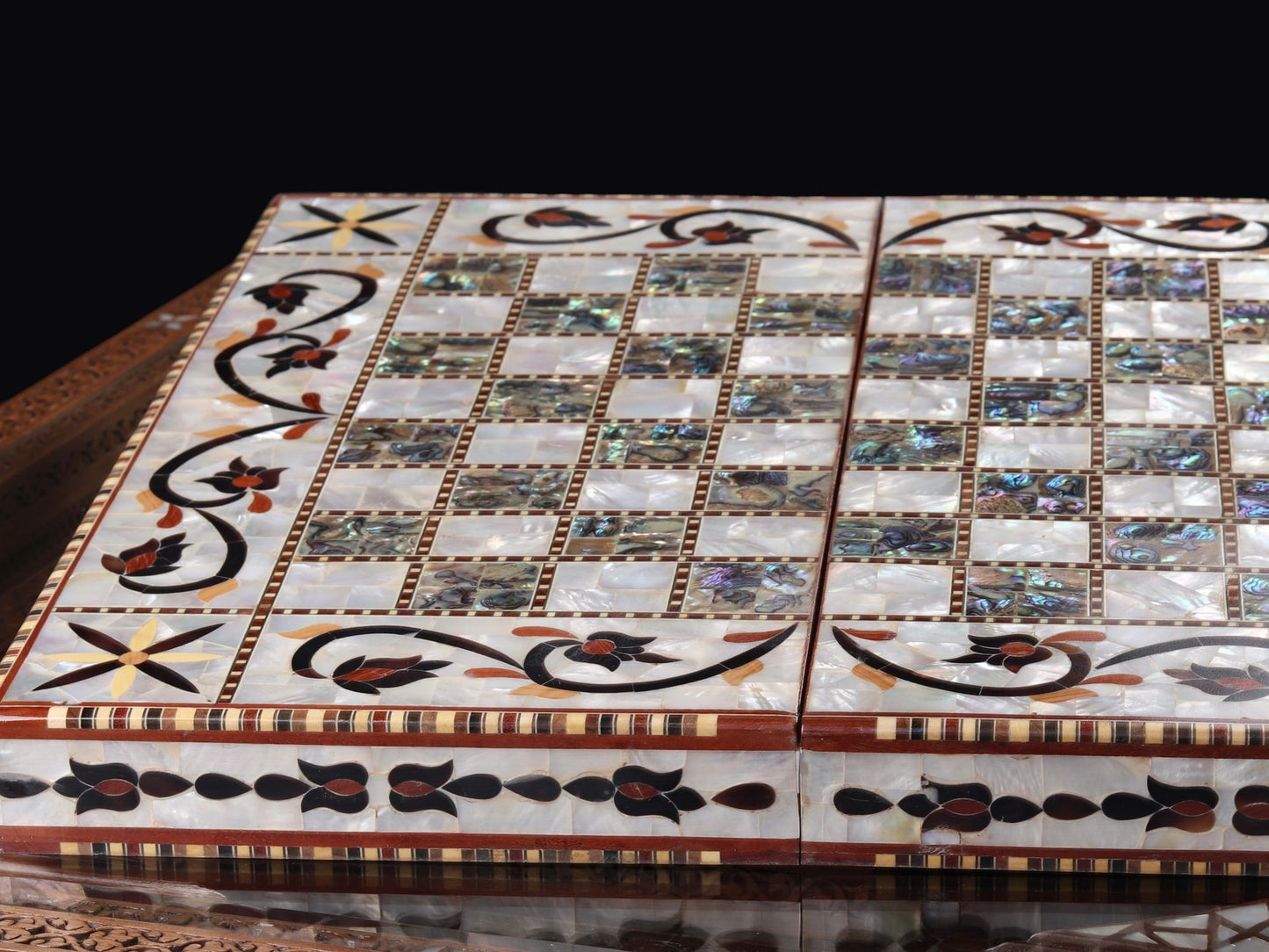 Chess and Backgammon Game Set - Covered in Mother of Pearl