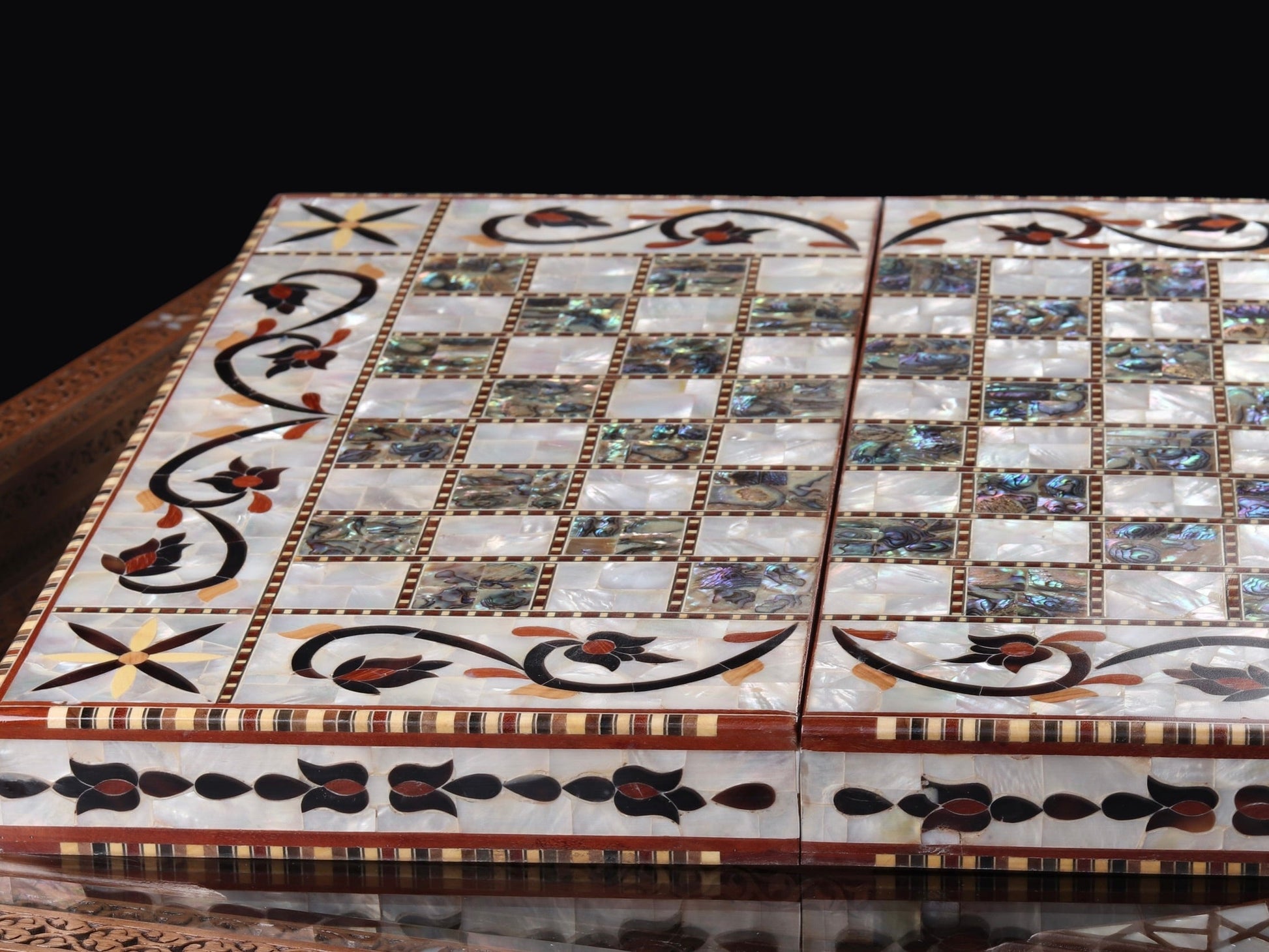 Chess and Backgammon Game Set - Covered in Mother of Pearl