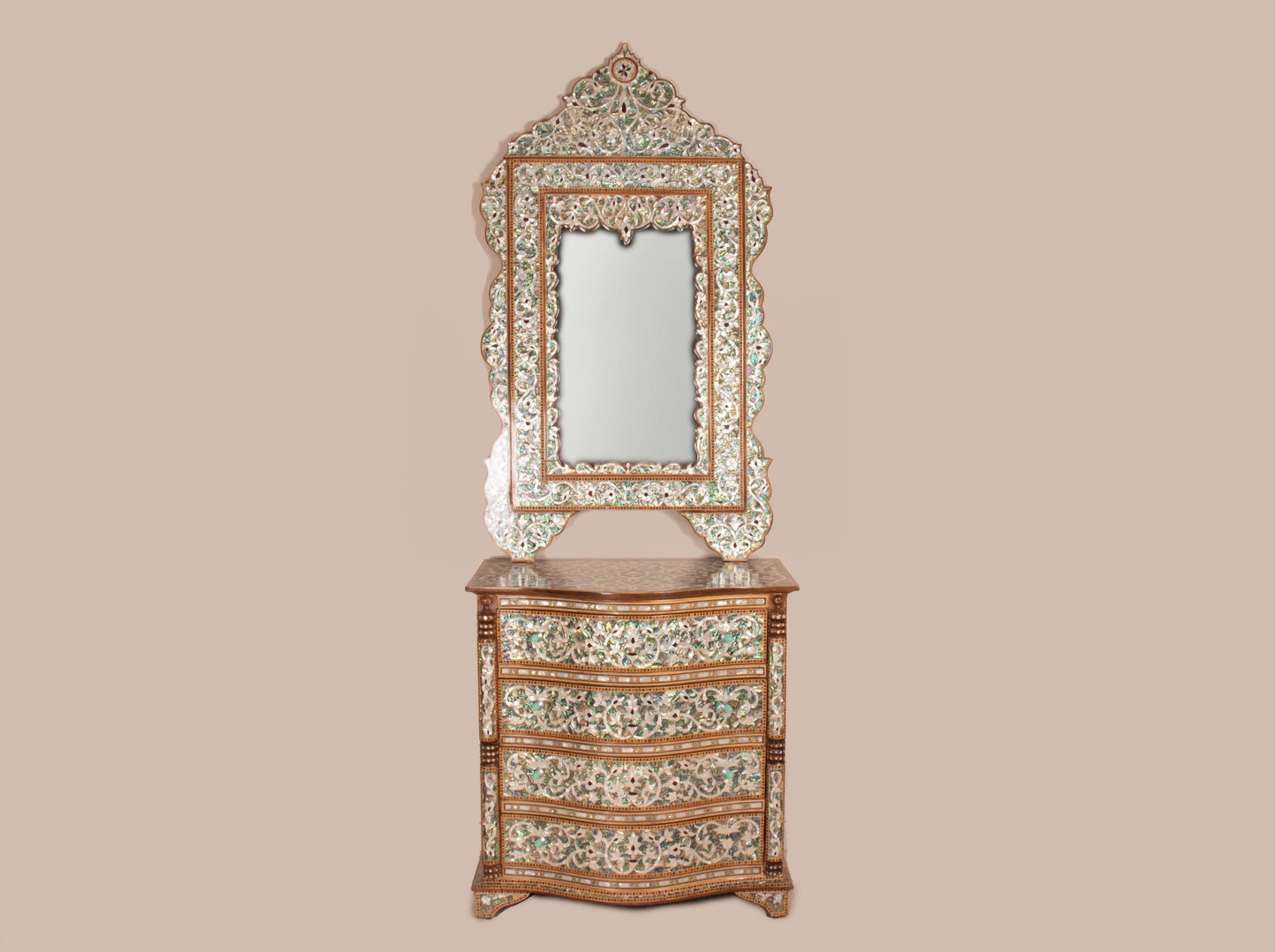 Dresser & Mirror Set - Covered in Mother of Pearl (Nacreous)