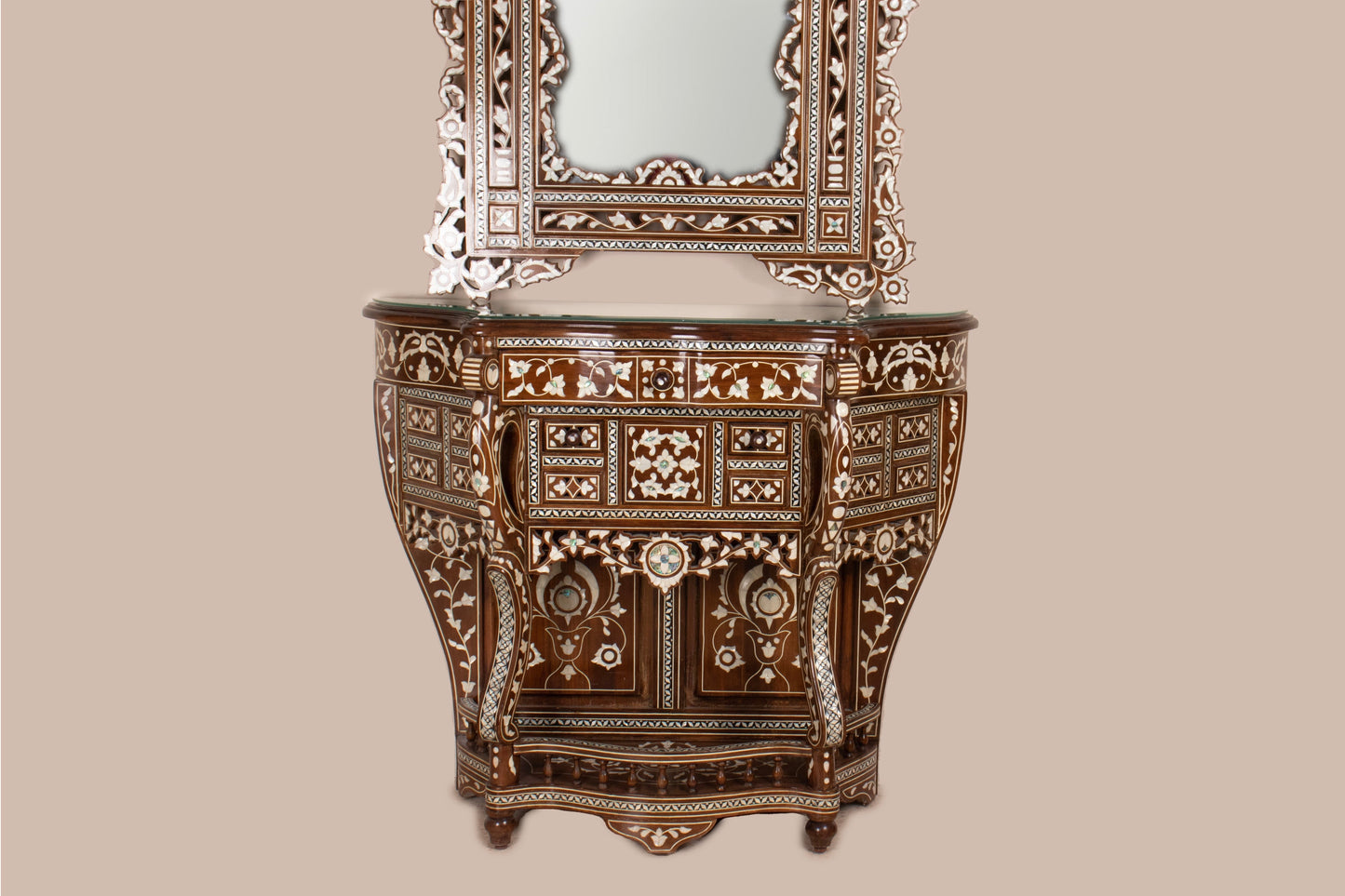 Dresser & Mirror Set - Floral pattern in Mother of Pearl