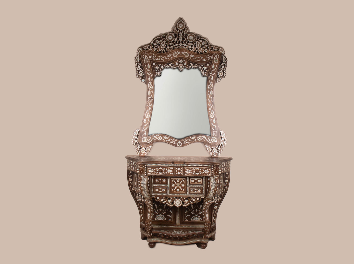 Dresser & Mirror Set - Inlayed in Mother of Pearl