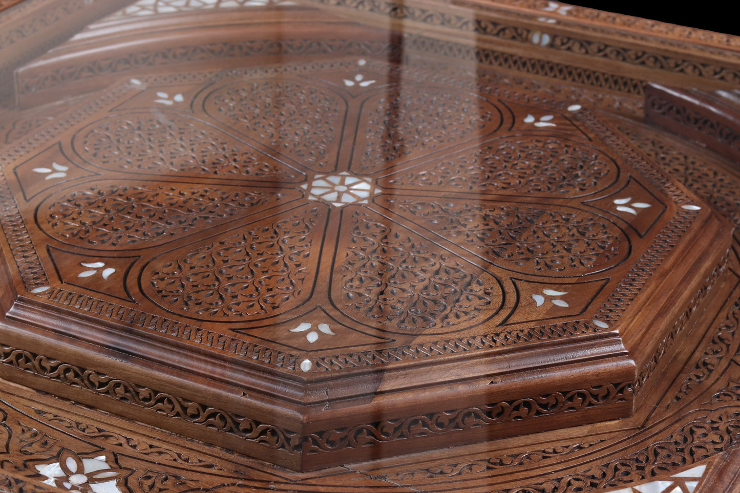 Hand Carved Table - Inlayed with mother of pearl.