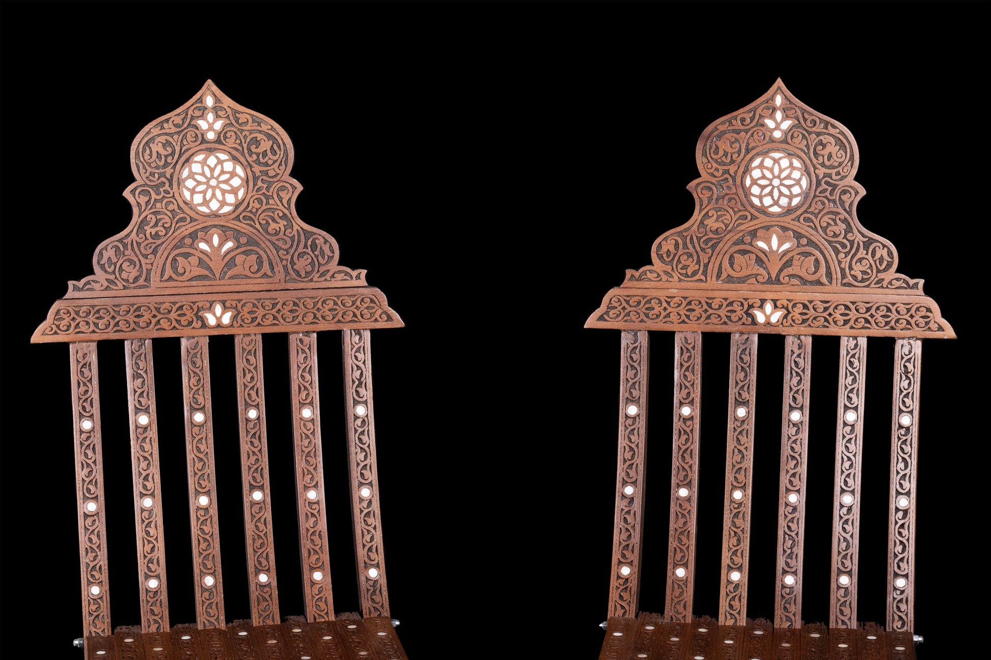Hand Engraved Wooden Chair Set, Inlayed with mother of pearl