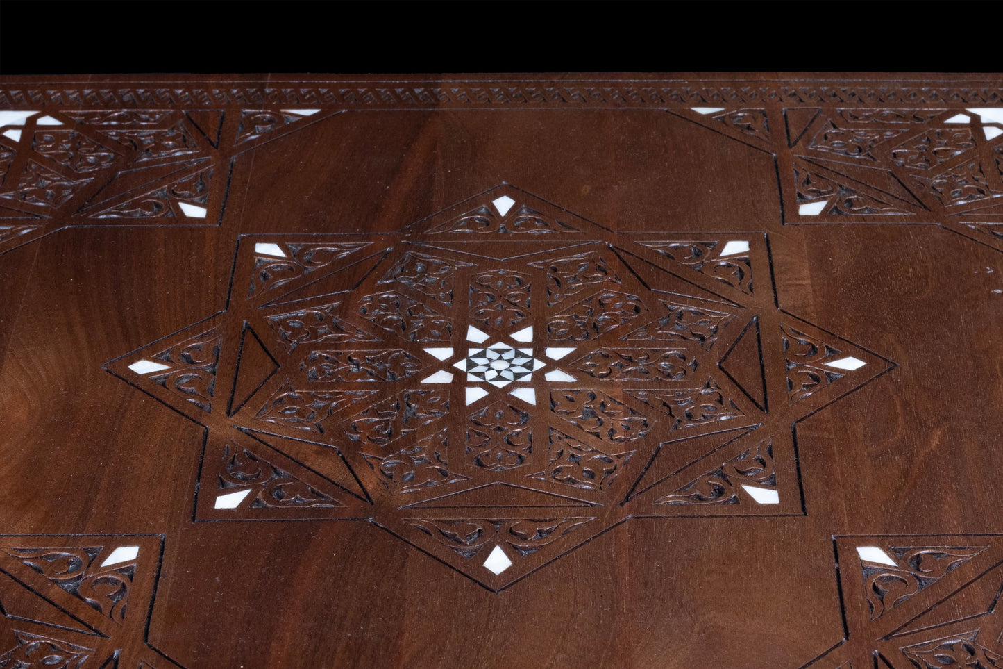 Hand Engraved Wooden Table, inlayed with mother of pearl