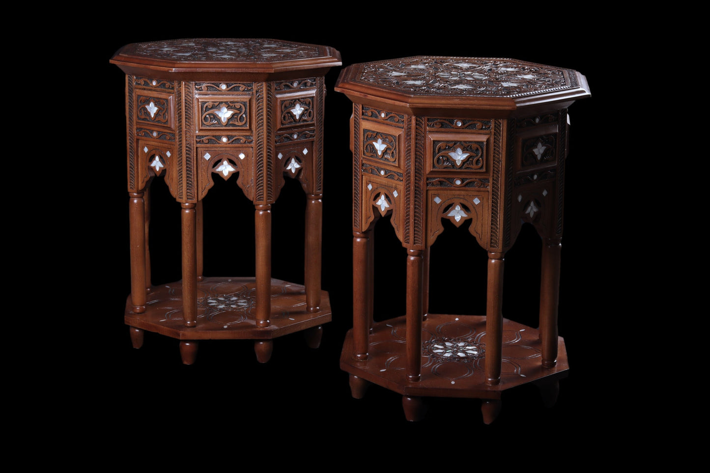 Large Side Table Set - Hand Engraved and Inlayed with Mother of Pearl